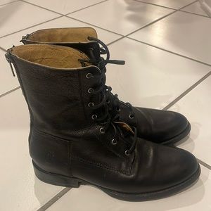 Frye black leather lace-up boots